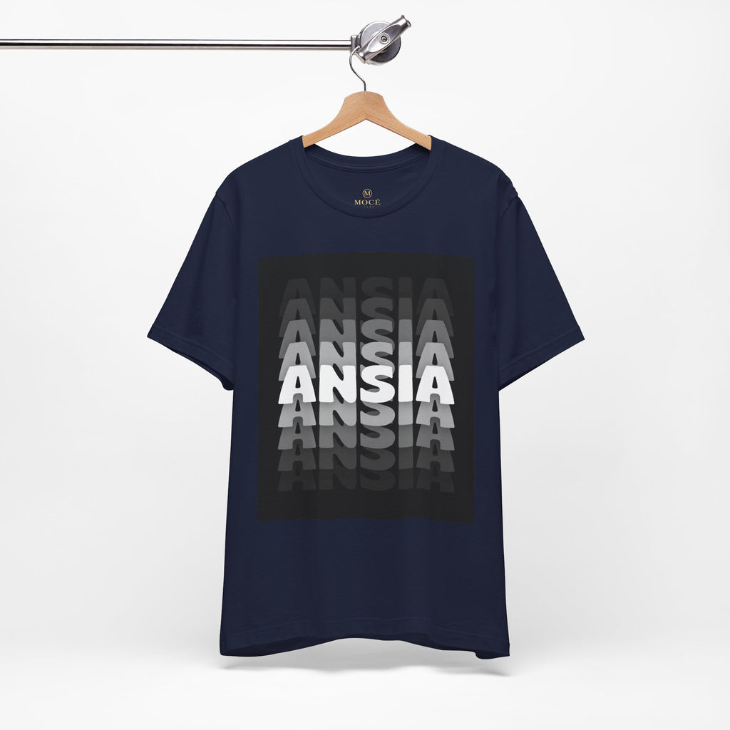 ANSIA Fade Graphic Tee — Monochrome Retro Text Shirt