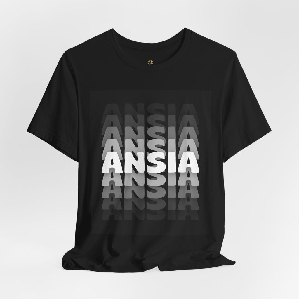 ANSIA Fade Graphic Tee — Monochrome Retro Text Shirt