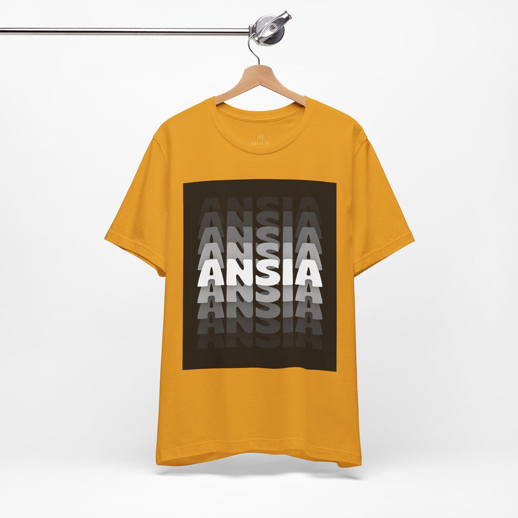 ANSIA Fade Graphic Tee — Monochrome Retro Text Shirt