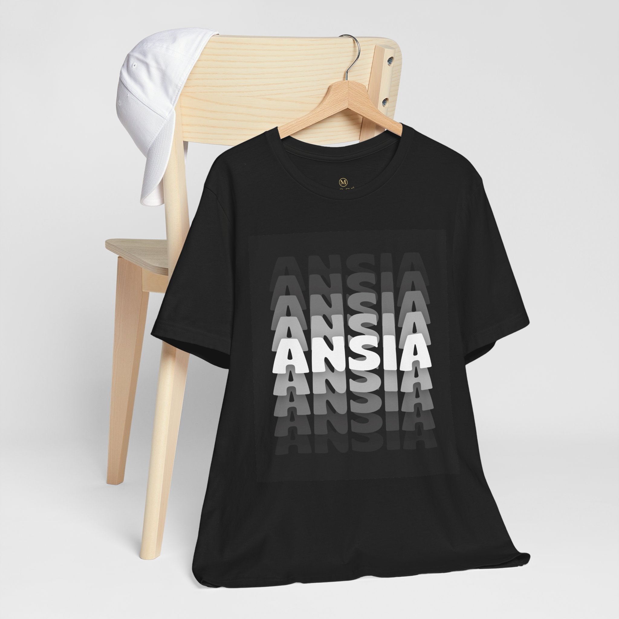 ANSIA Fade Graphic Tee — Monochrome Retro Text Shirt