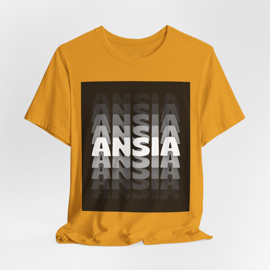 ANSIA Fade Graphic Tee — Monochrome Retro Text Shirt