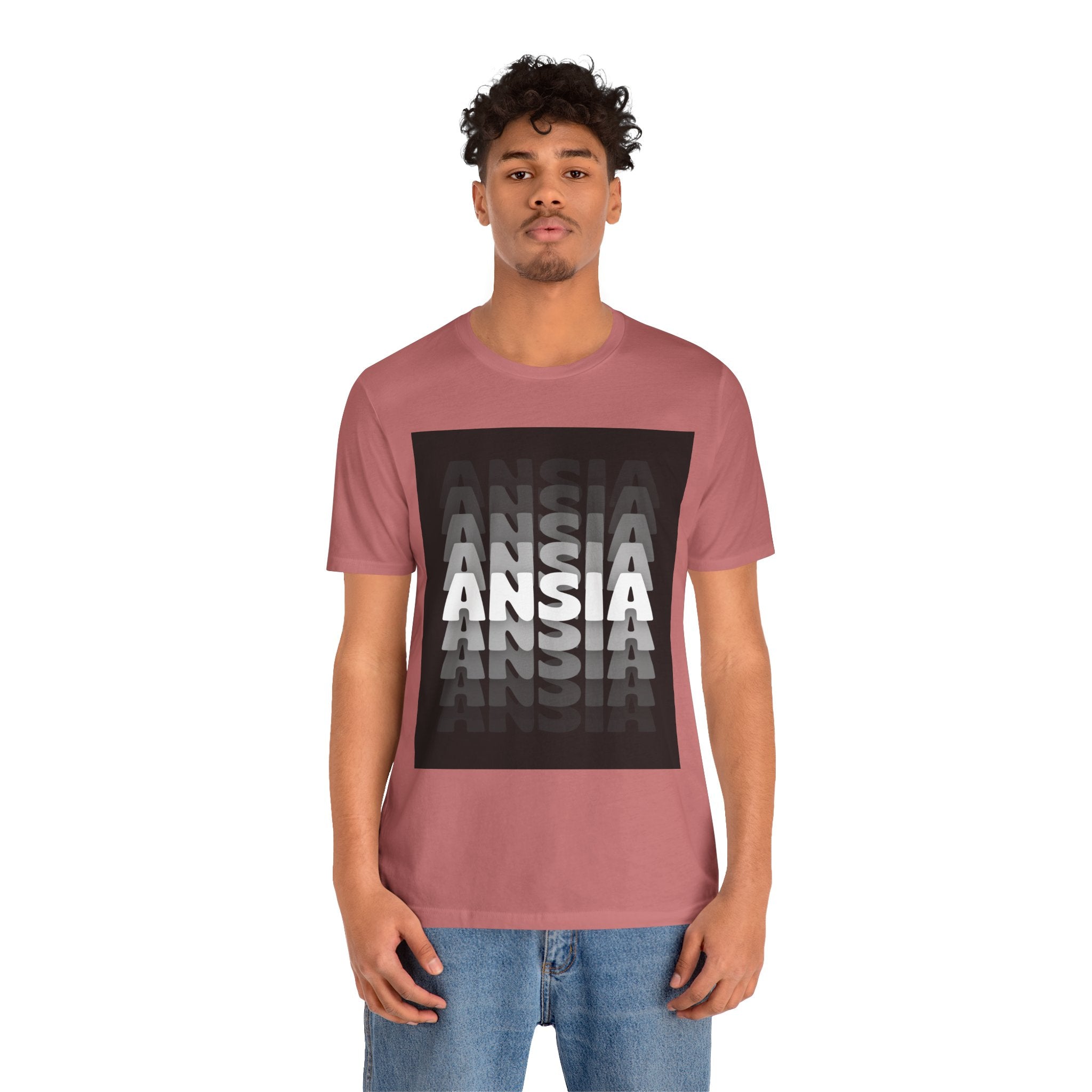 ANSIA Fade Graphic Tee — Monochrome Retro Text Shirt