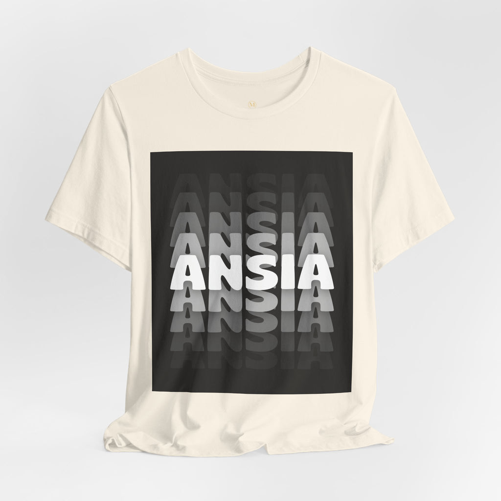 ANSIA Fade Graphic Tee — Monochrome Retro Text Shirt