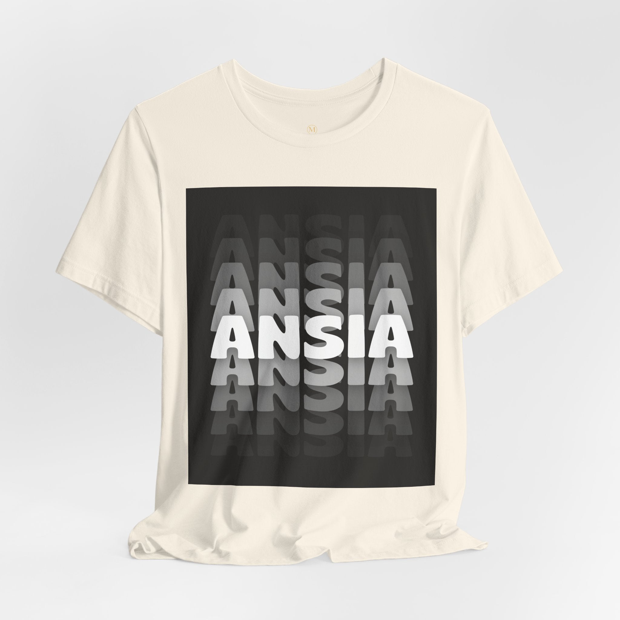 ANSIA Fade Graphic Tee — Monochrome Retro Text Shirt