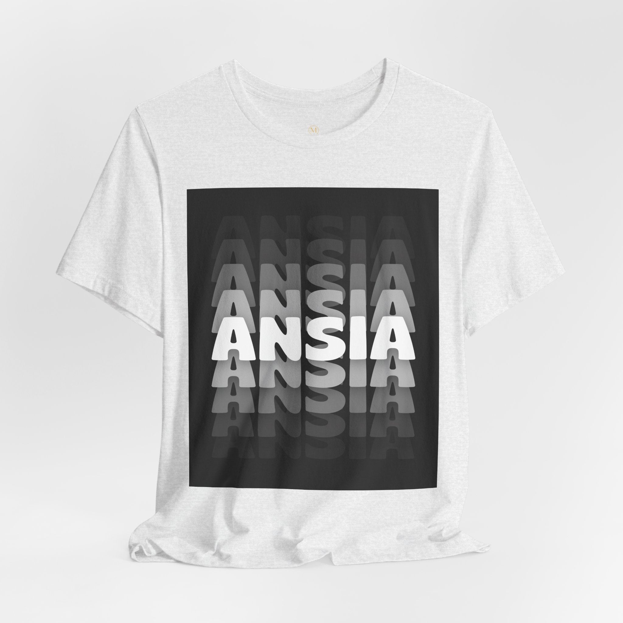 ANSIA Fade Graphic Tee — Monochrome Retro Text Shirt