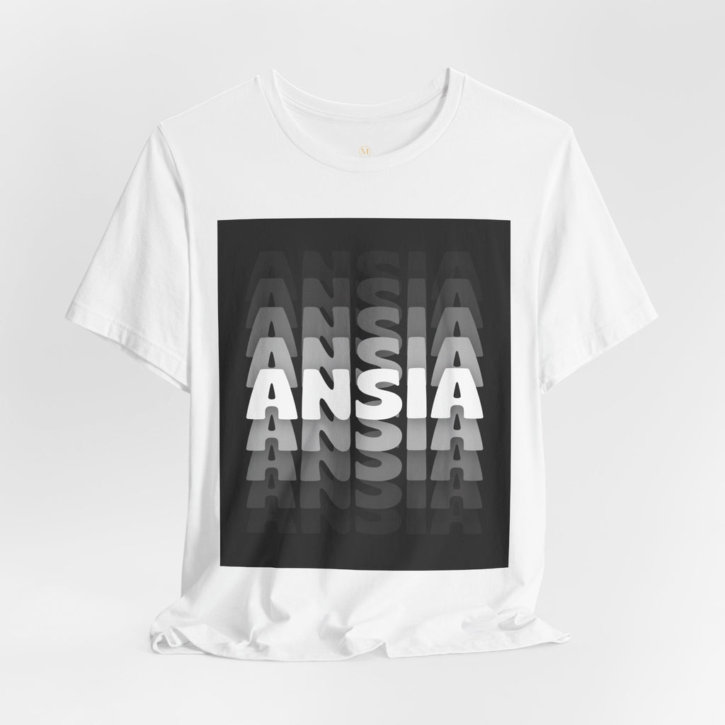 ANSIA Fade Graphic Tee — Monochrome Retro Text Shirt