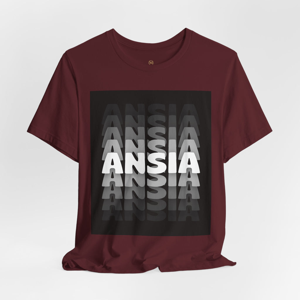 ANSIA Fade Graphic Tee — Monochrome Retro Text Shirt