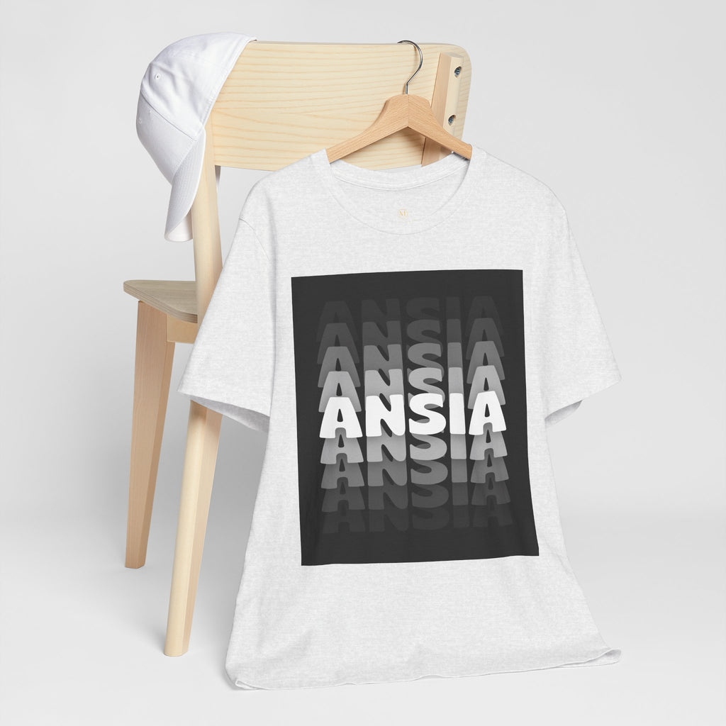 ANSIA Fade Graphic Tee — Monochrome Retro Text Shirt