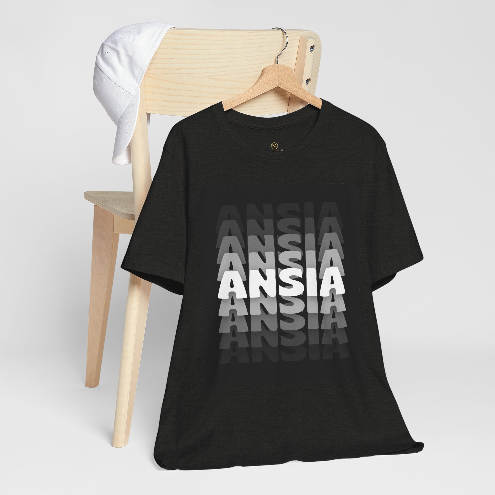 ANSIA Fade Graphic Tee — Monochrome Retro Text Shirt