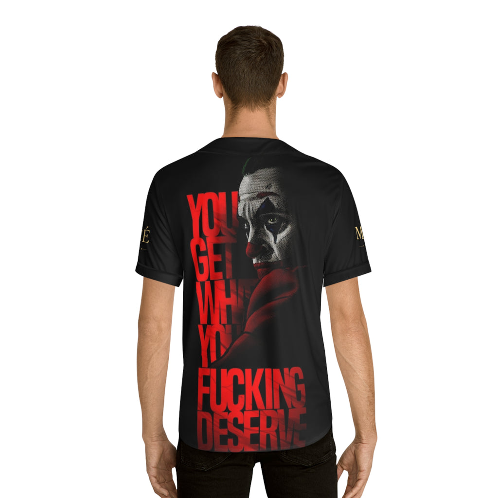 Baseball Jersey — Dark Joker Graphic "You Get What You Deserve"