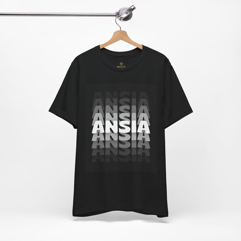 ANSIA Fade Graphic Tee — Monochrome Retro Text Shirt