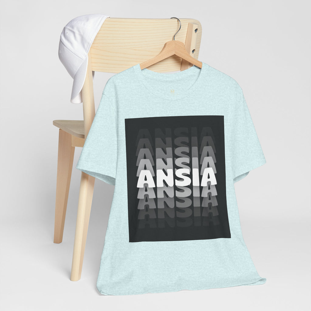 ANSIA Fade Graphic Tee — Monochrome Retro Text Shirt