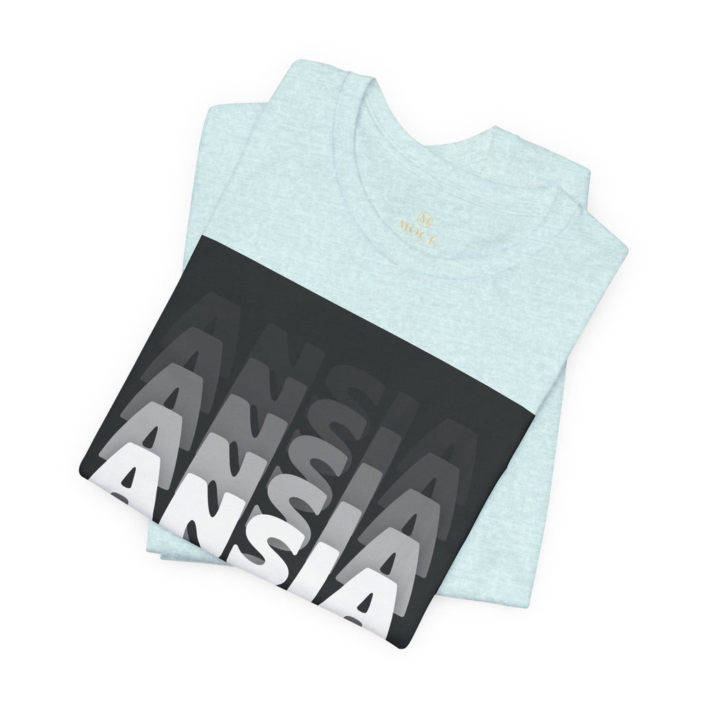 ANSIA Fade Graphic Tee — Monochrome Retro Text Shirt