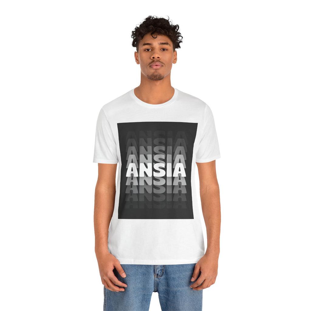 ANSIA Fade Graphic Tee — Monochrome Retro Text Shirt