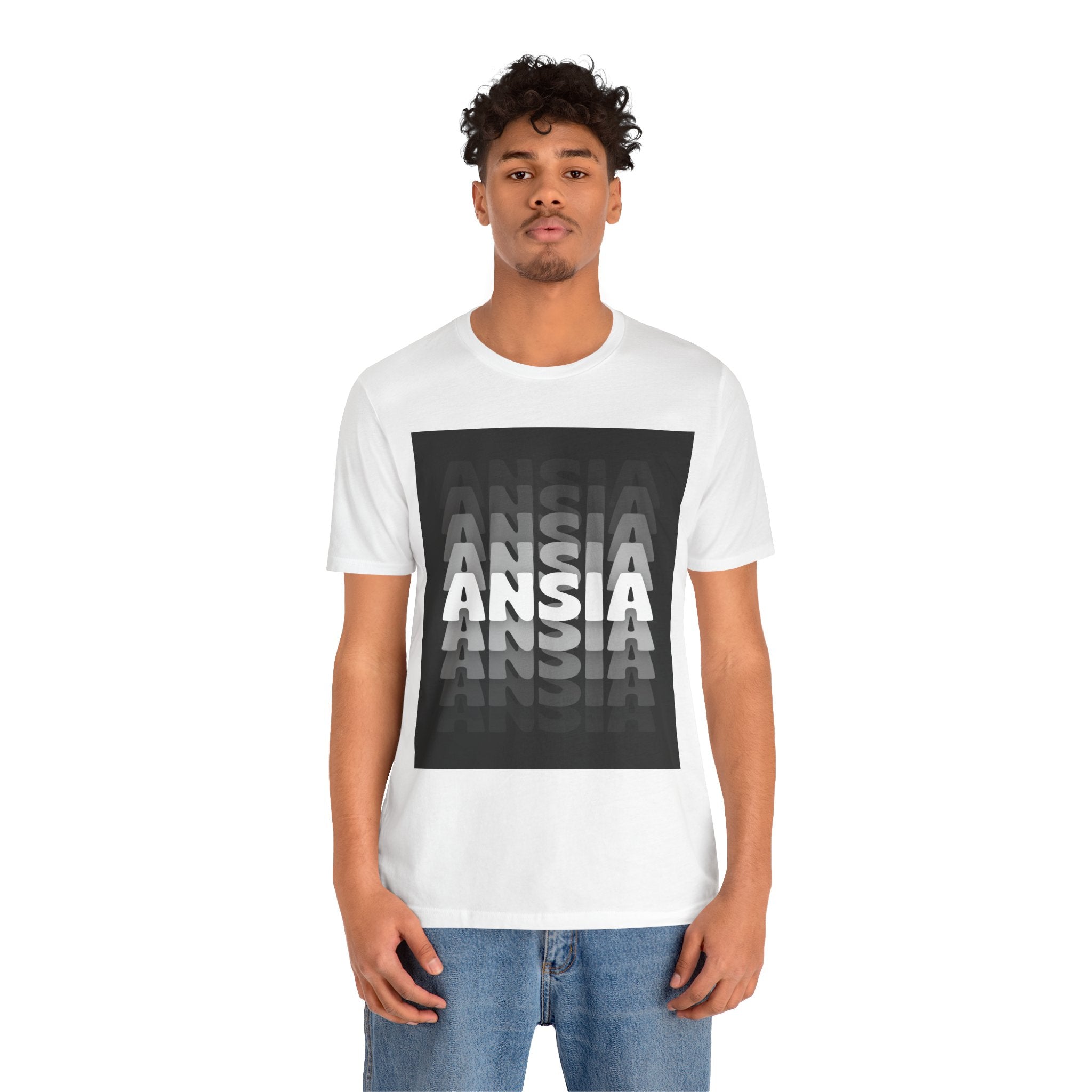 ANSIA Fade Graphic Tee — Monochrome Retro Text Shirt