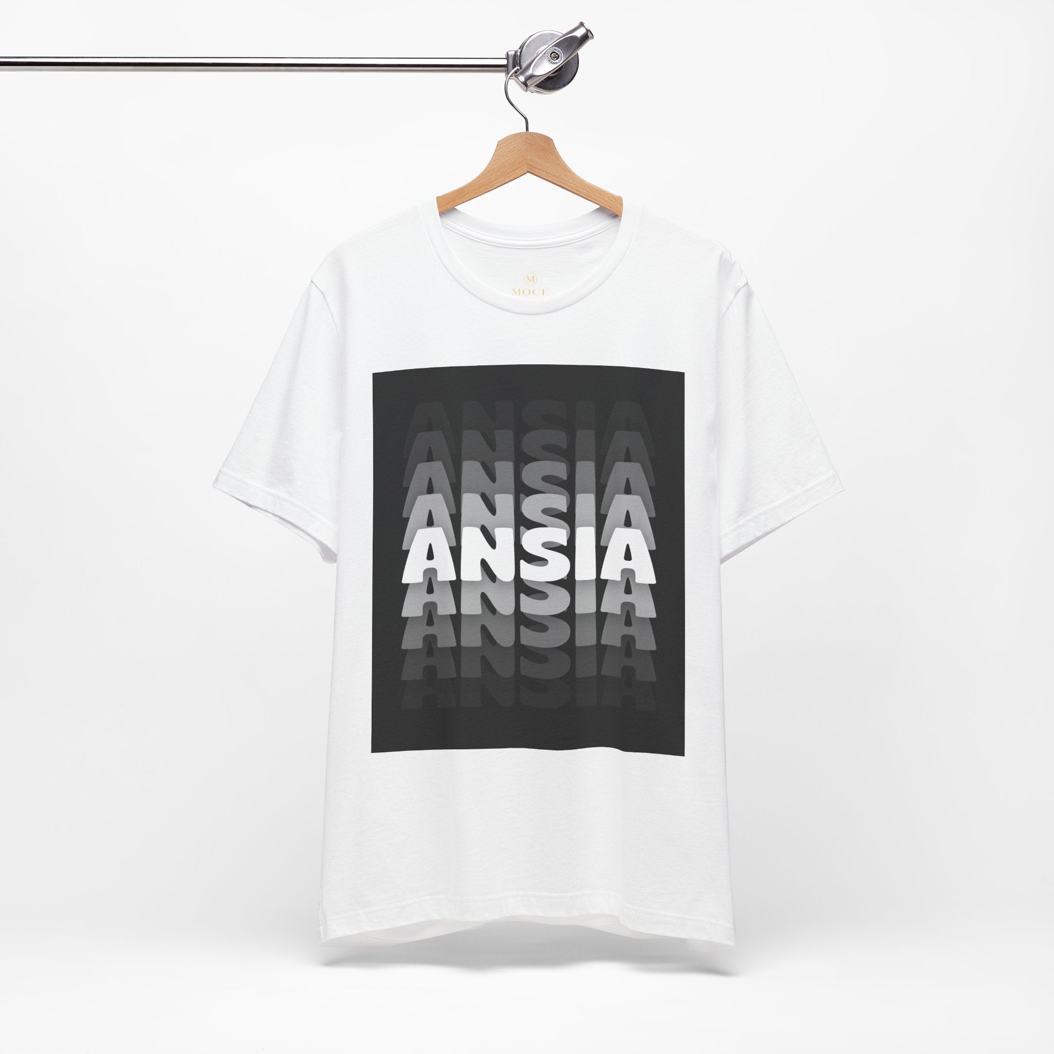 ANSIA Fade Graphic Tee — Monochrome Retro Text Shirt