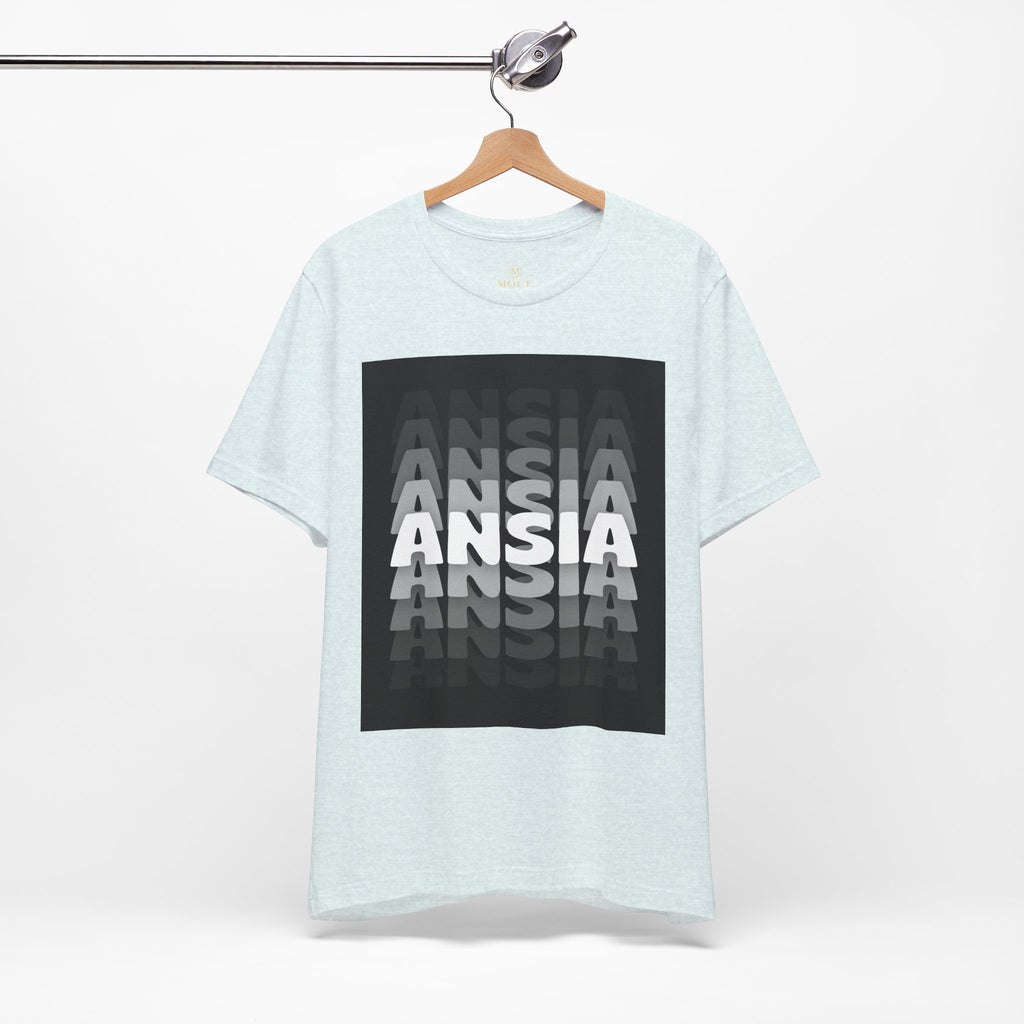 ANSIA Fade Graphic Tee — Monochrome Retro Text Shirt