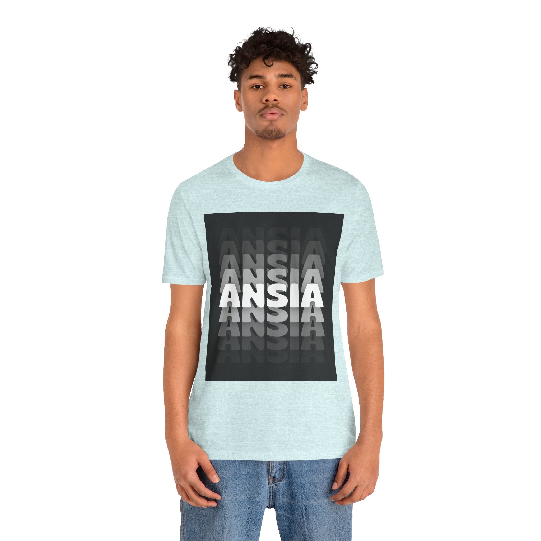 ANSIA Fade Graphic Tee — Monochrome Retro Text Shirt