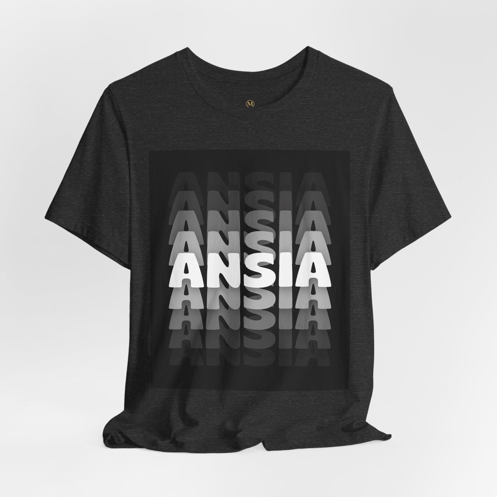 ANSIA Fade Graphic Tee — Monochrome Retro Text Shirt