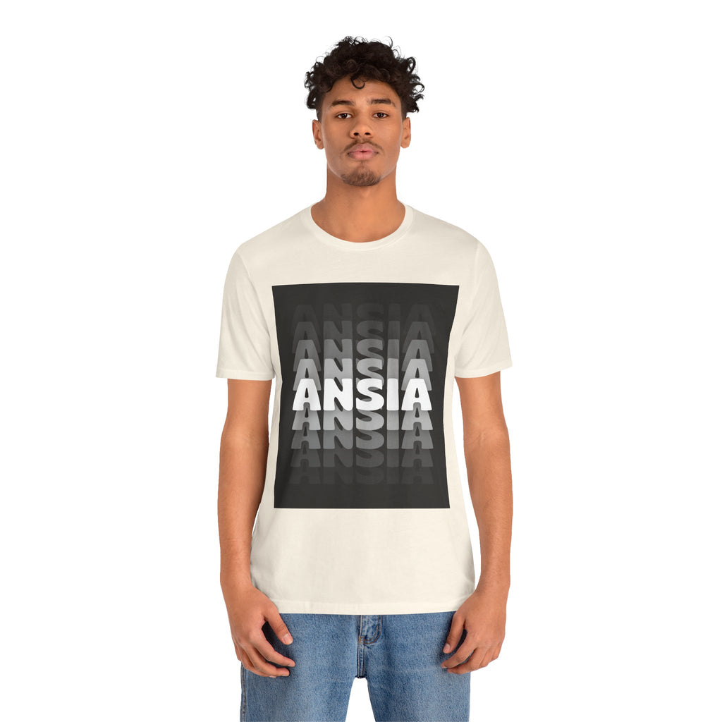 ANSIA Fade Graphic Tee — Monochrome Retro Text Shirt