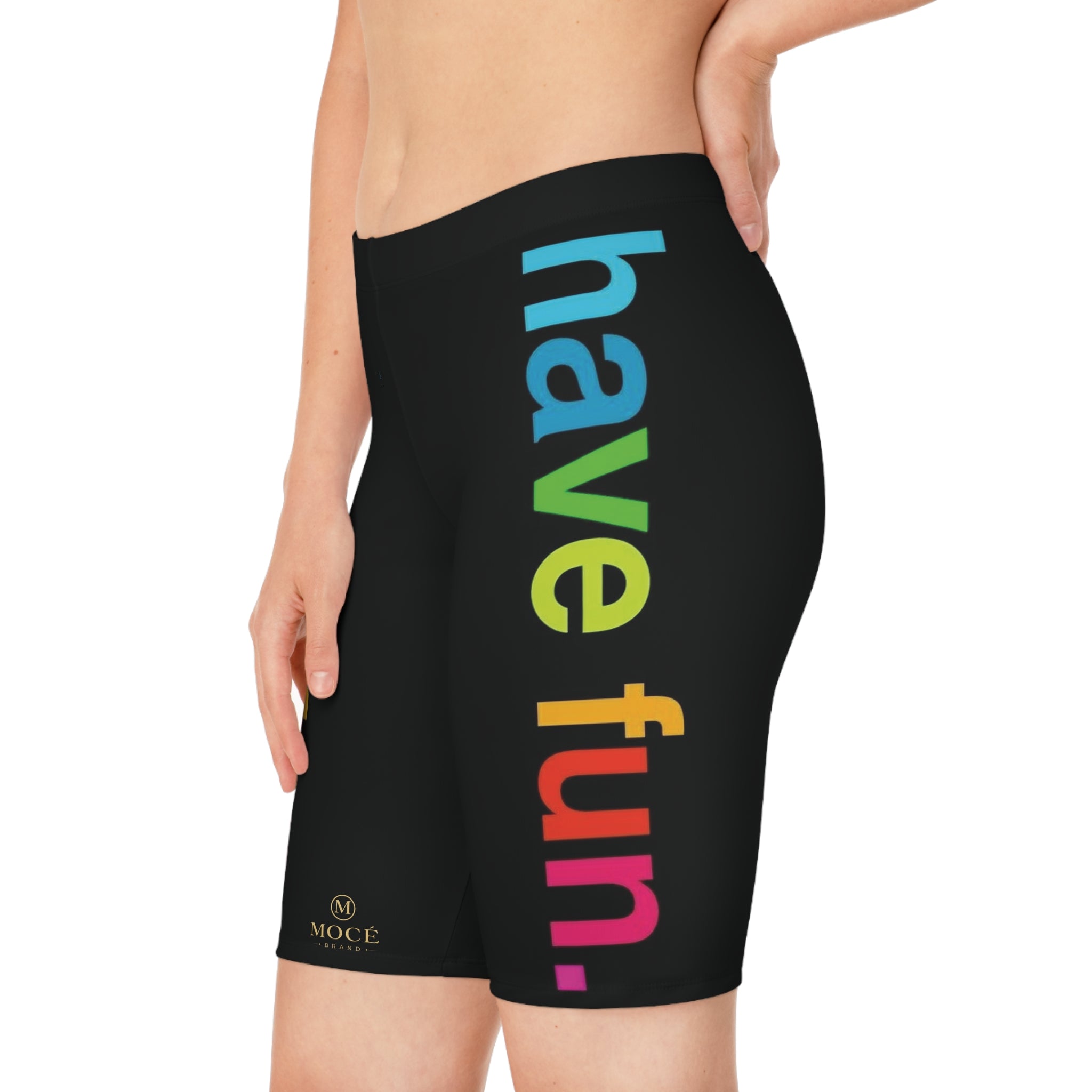 Have Fun. Women's Bike Shorts — Colorful Rainbow Text Cycling Shorts