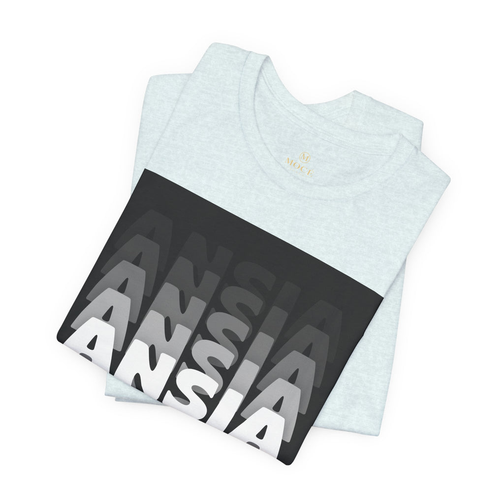 ANSIA Fade Graphic Tee — Monochrome Retro Text Shirt