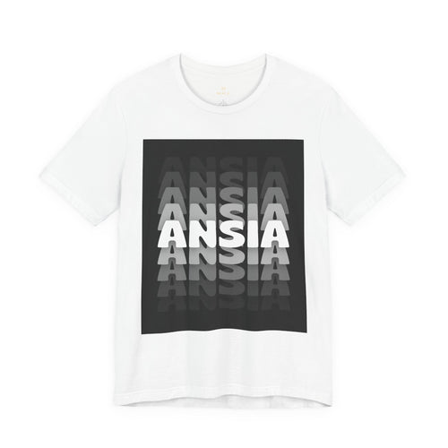 ANSIA Fade Graphic Tee — Monochrome Retro Text Shirt