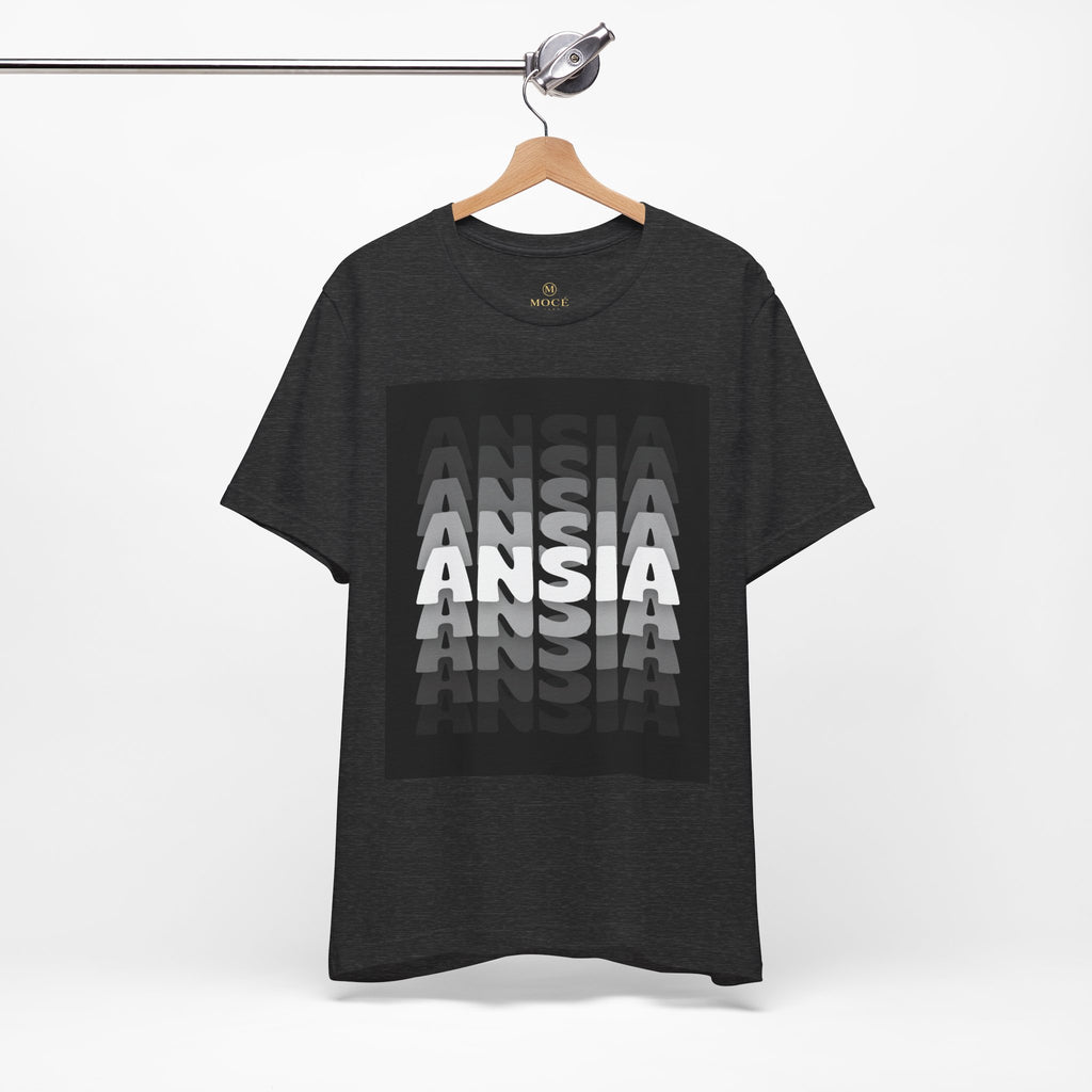 ANSIA Fade Graphic Tee — Monochrome Retro Text Shirt
