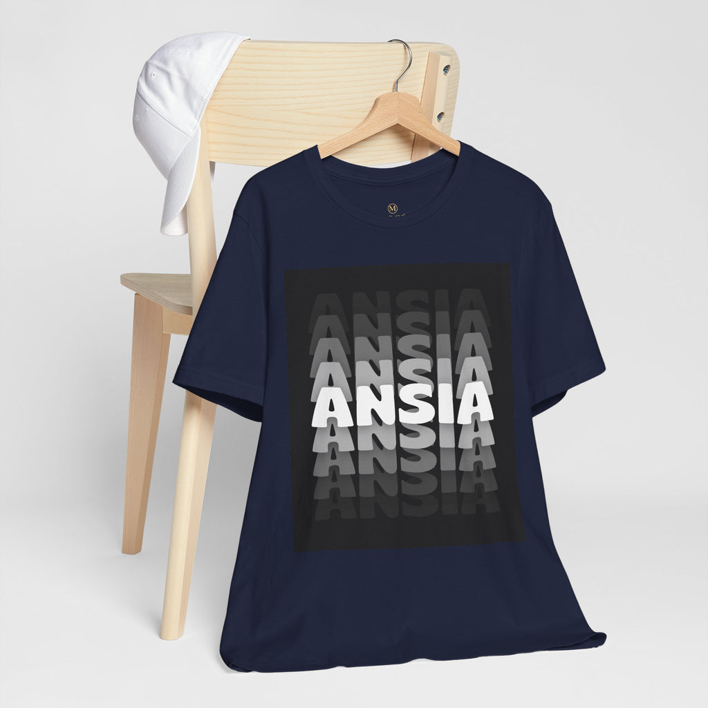ANSIA Fade Graphic Tee — Monochrome Retro Text Shirt