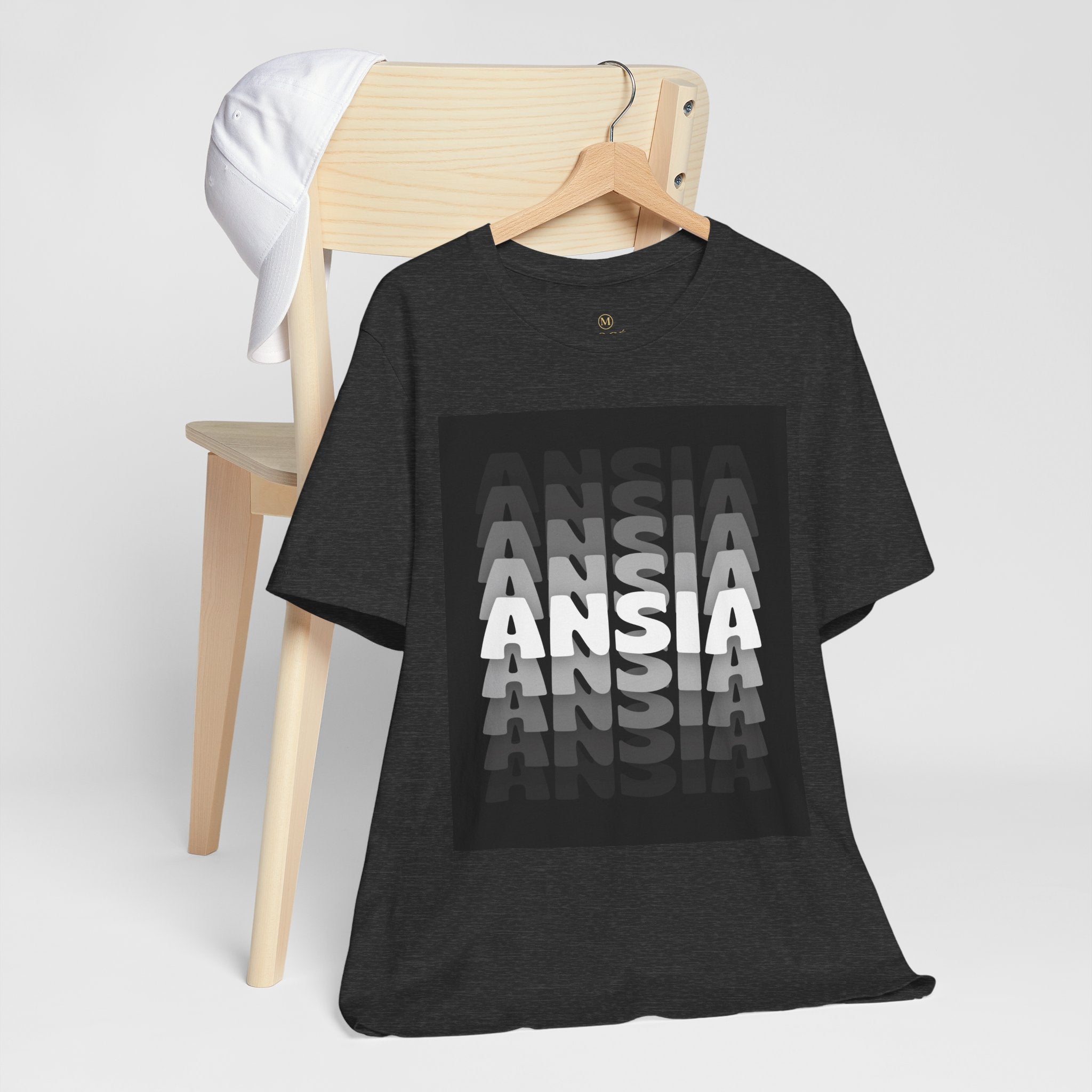 ANSIA Fade Graphic Tee — Monochrome Retro Text Shirt