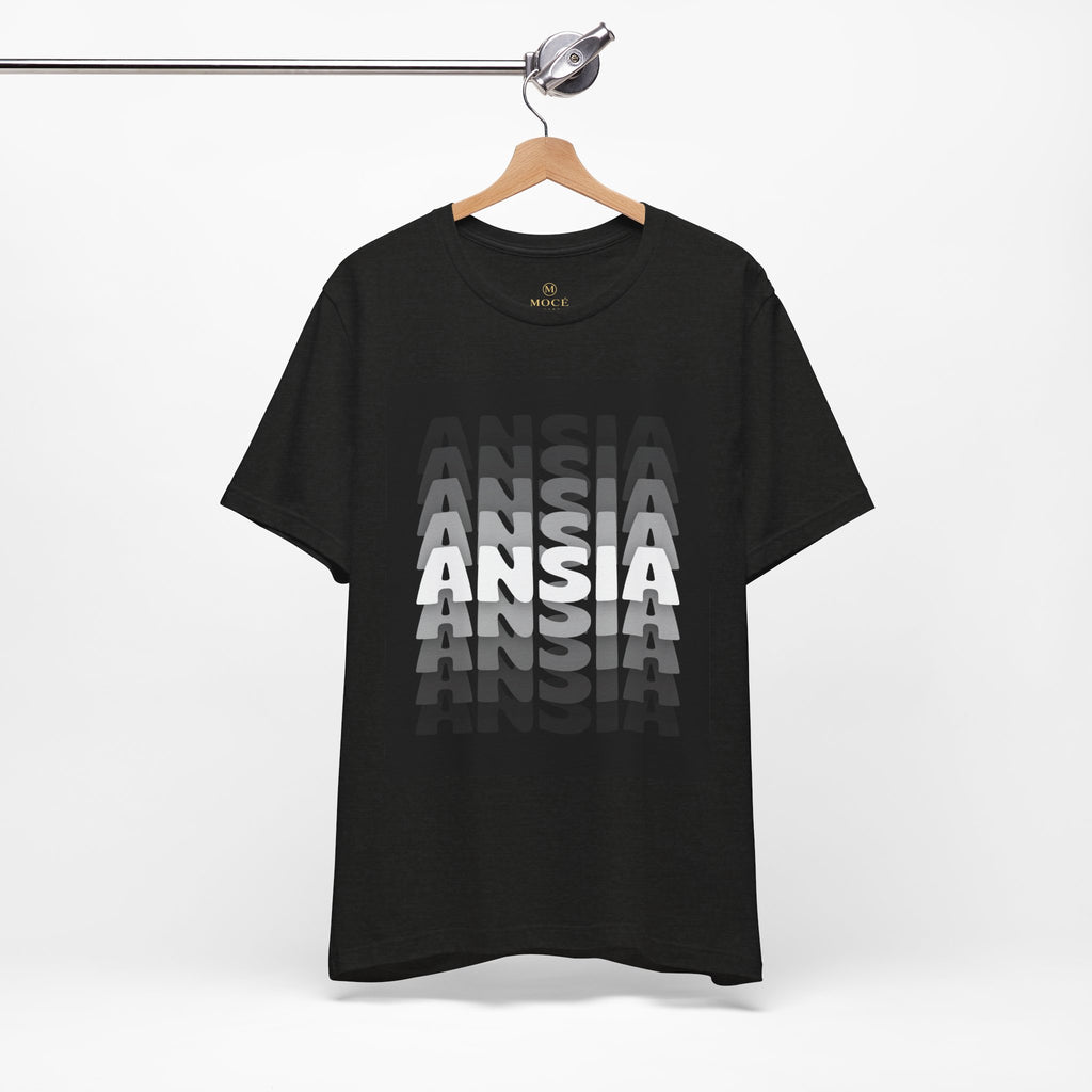 ANSIA Fade Graphic Tee — Monochrome Retro Text Shirt