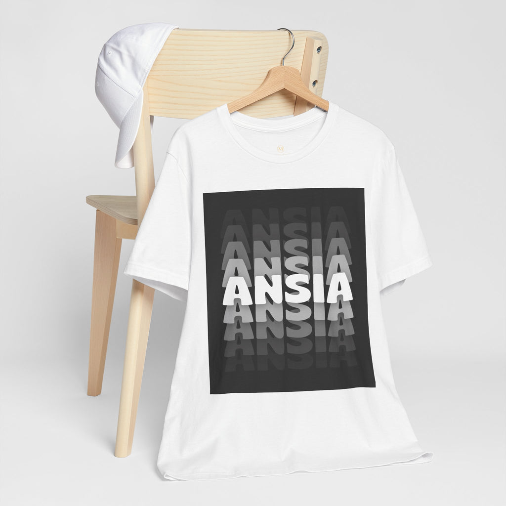 ANSIA Fade Graphic Tee — Monochrome Retro Text Shirt