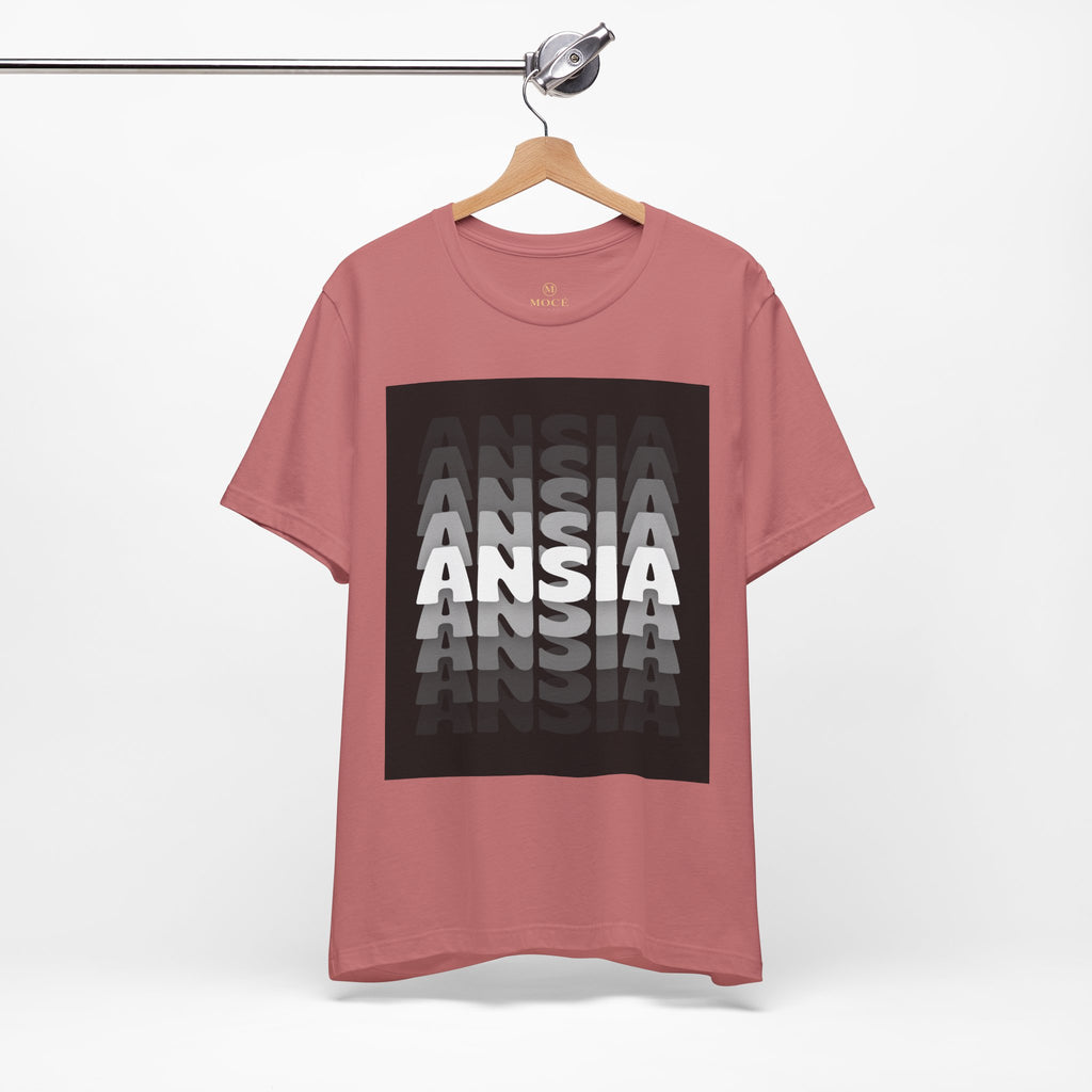 ANSIA Fade Graphic Tee — Monochrome Retro Text Shirt