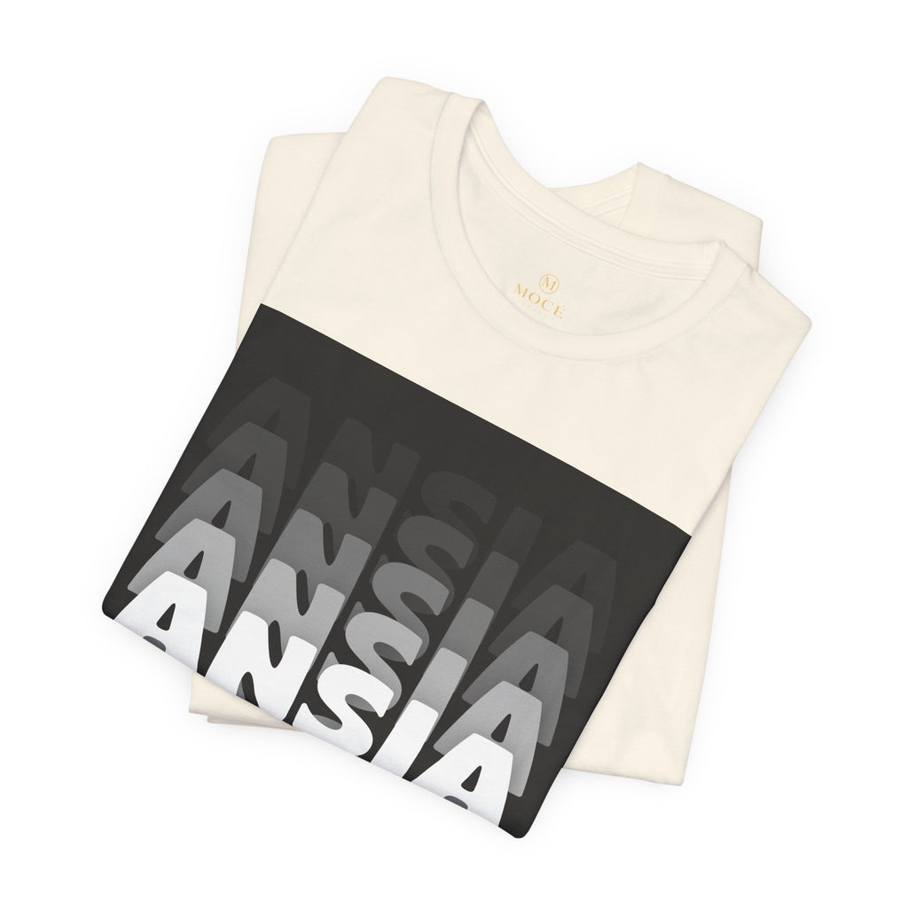 ANSIA Fade Graphic Tee — Monochrome Retro Text Shirt