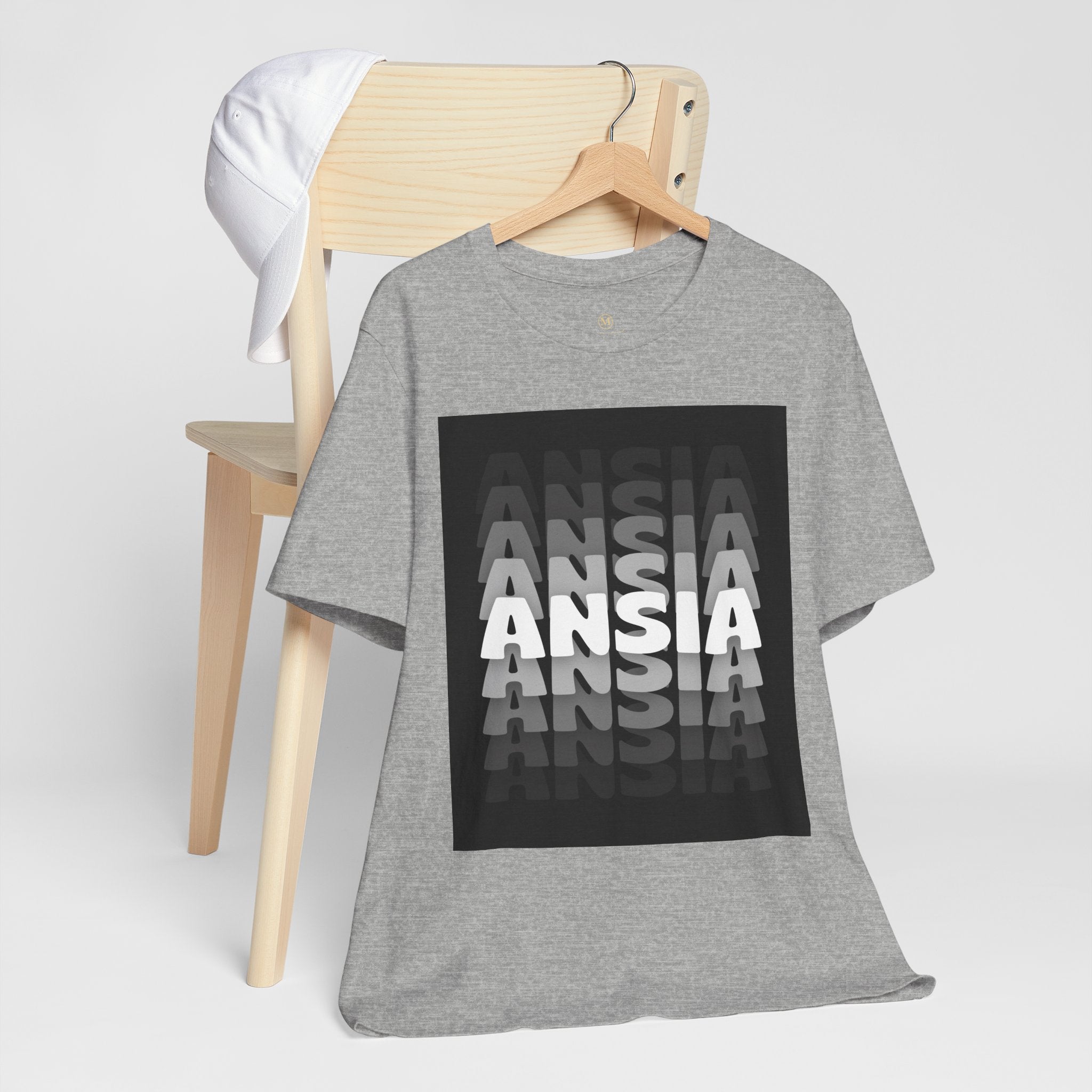 ANSIA Fade Graphic Tee — Monochrome Retro Text Shirt