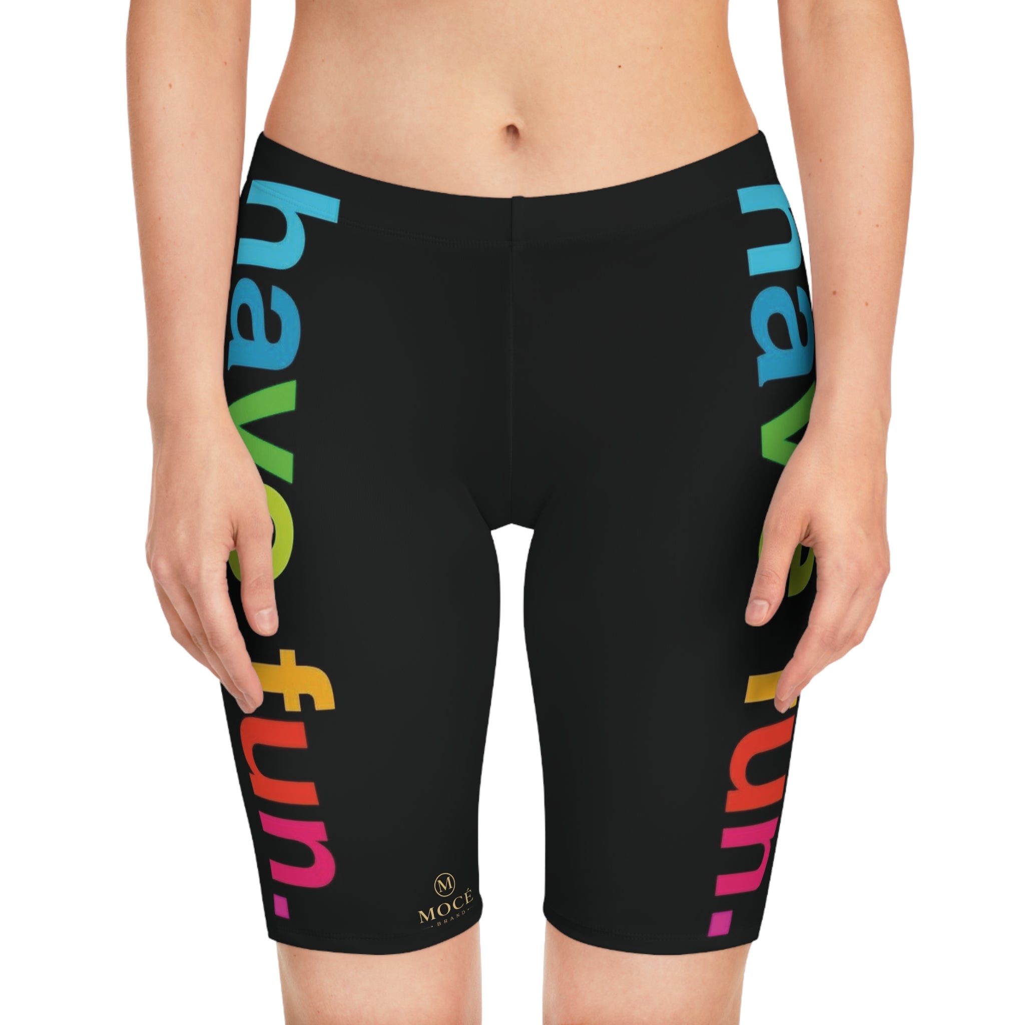 Have Fun. Women's Bike Shorts — Colorful Rainbow Text Cycling Shorts