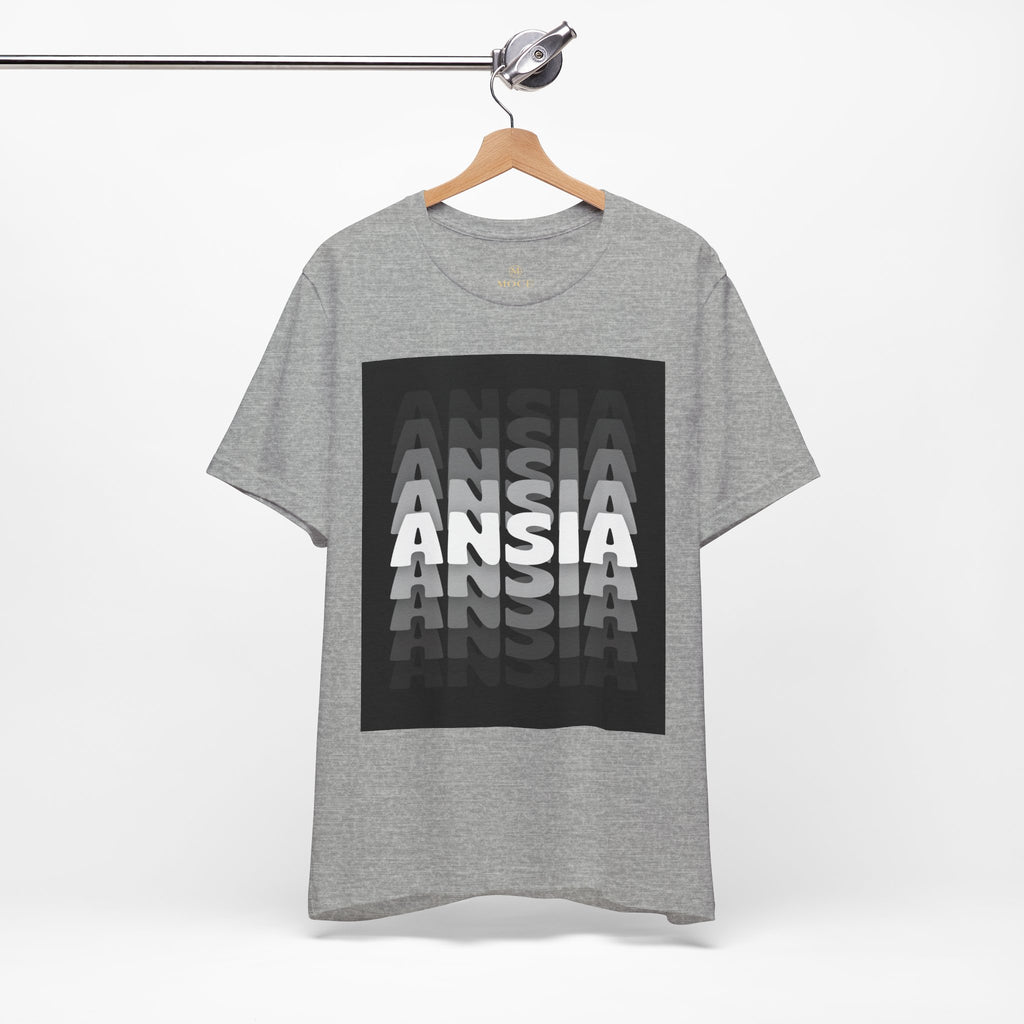 ANSIA Fade Graphic Tee — Monochrome Retro Text Shirt