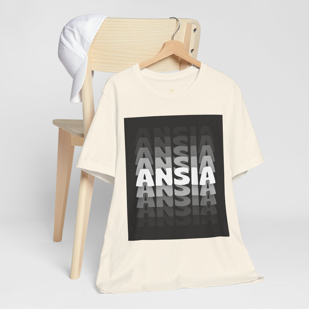 ANSIA Fade Graphic Tee — Monochrome Retro Text Shirt