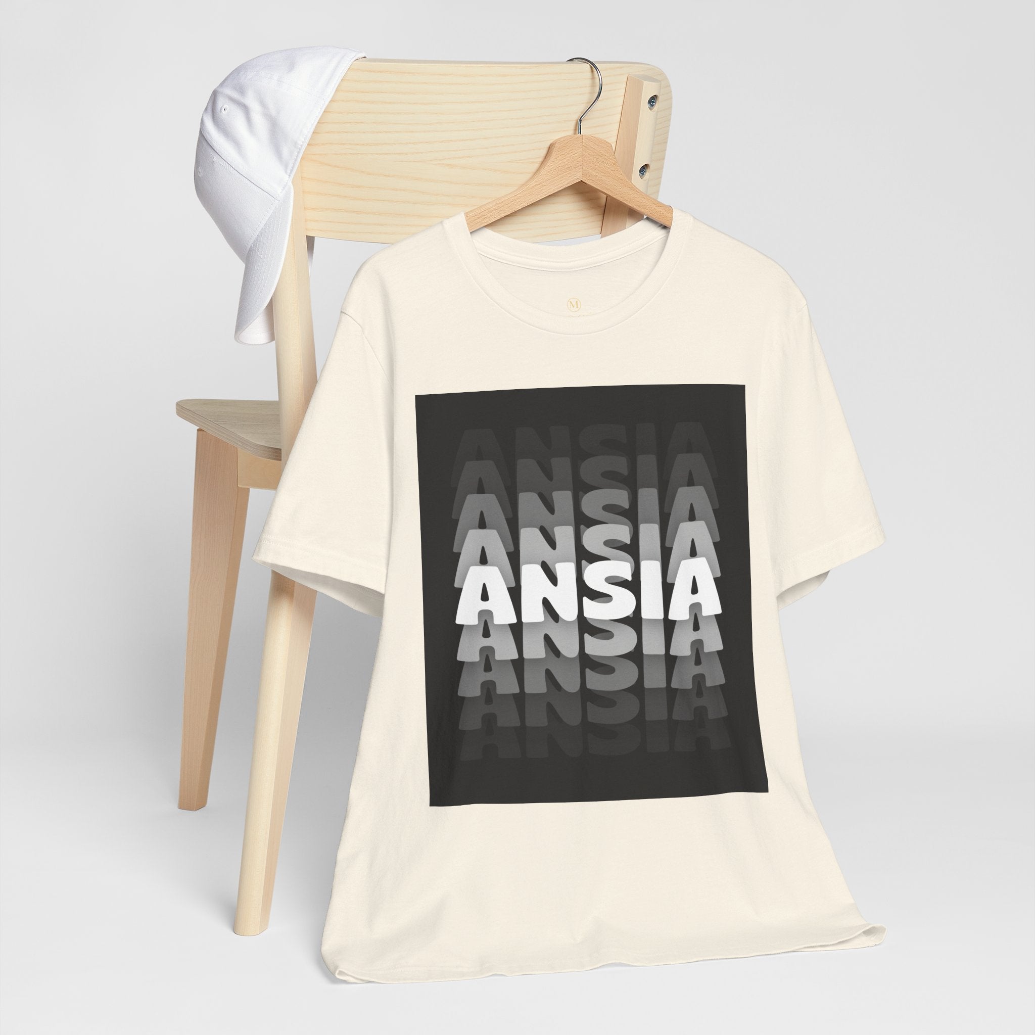 ANSIA Fade Graphic Tee — Monochrome Retro Text Shirt