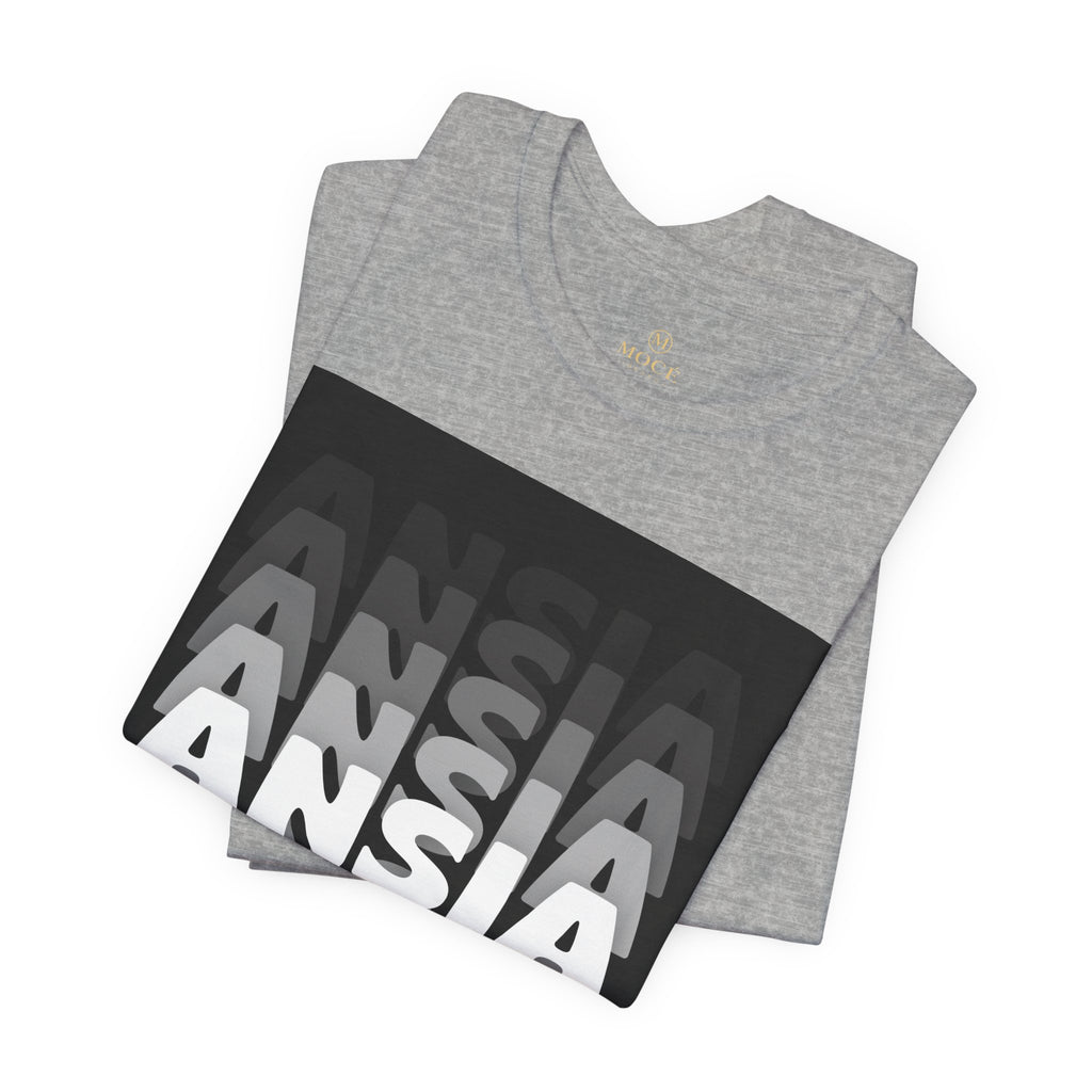 ANSIA Fade Graphic Tee — Monochrome Retro Text Shirt