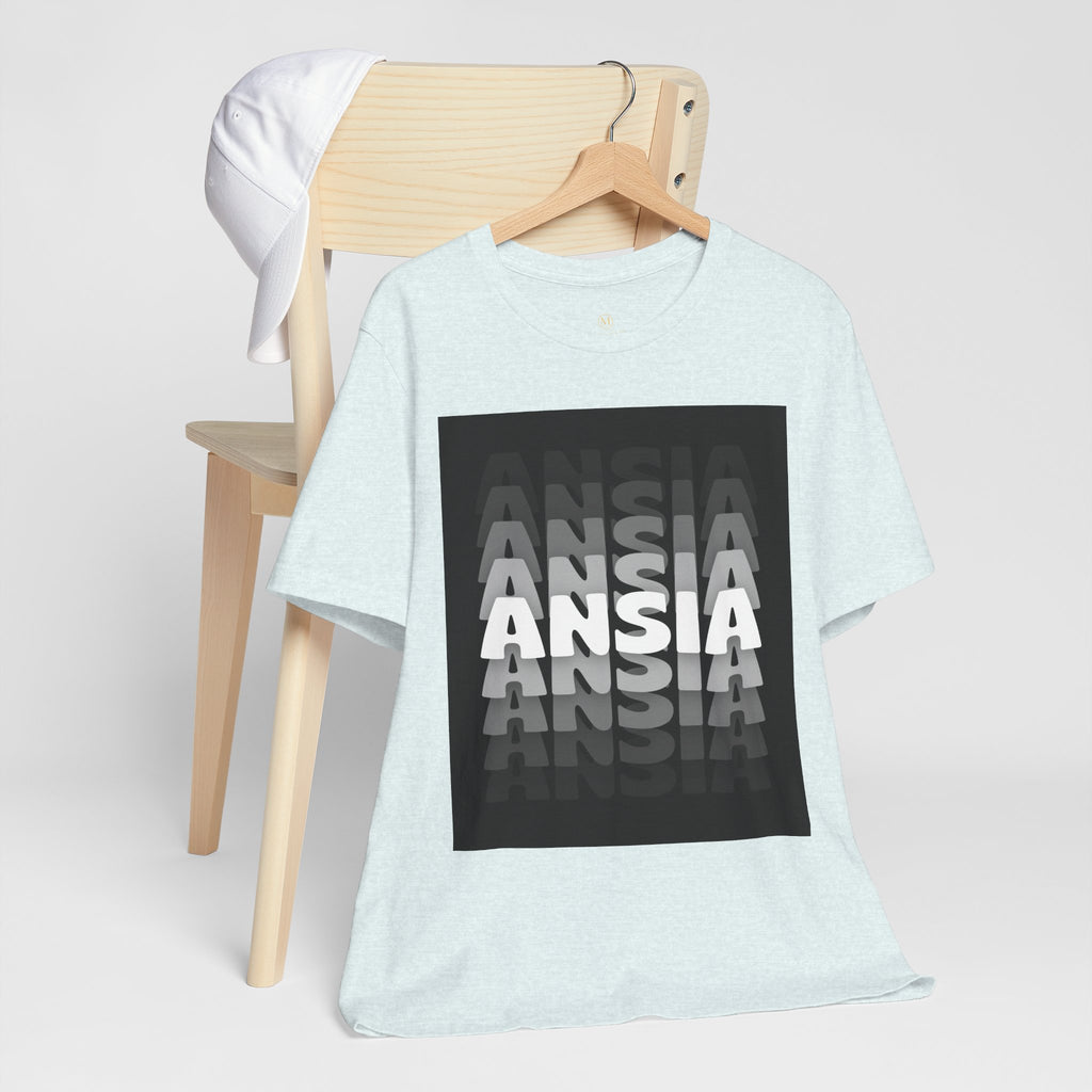 ANSIA Fade Graphic Tee — Monochrome Retro Text Shirt