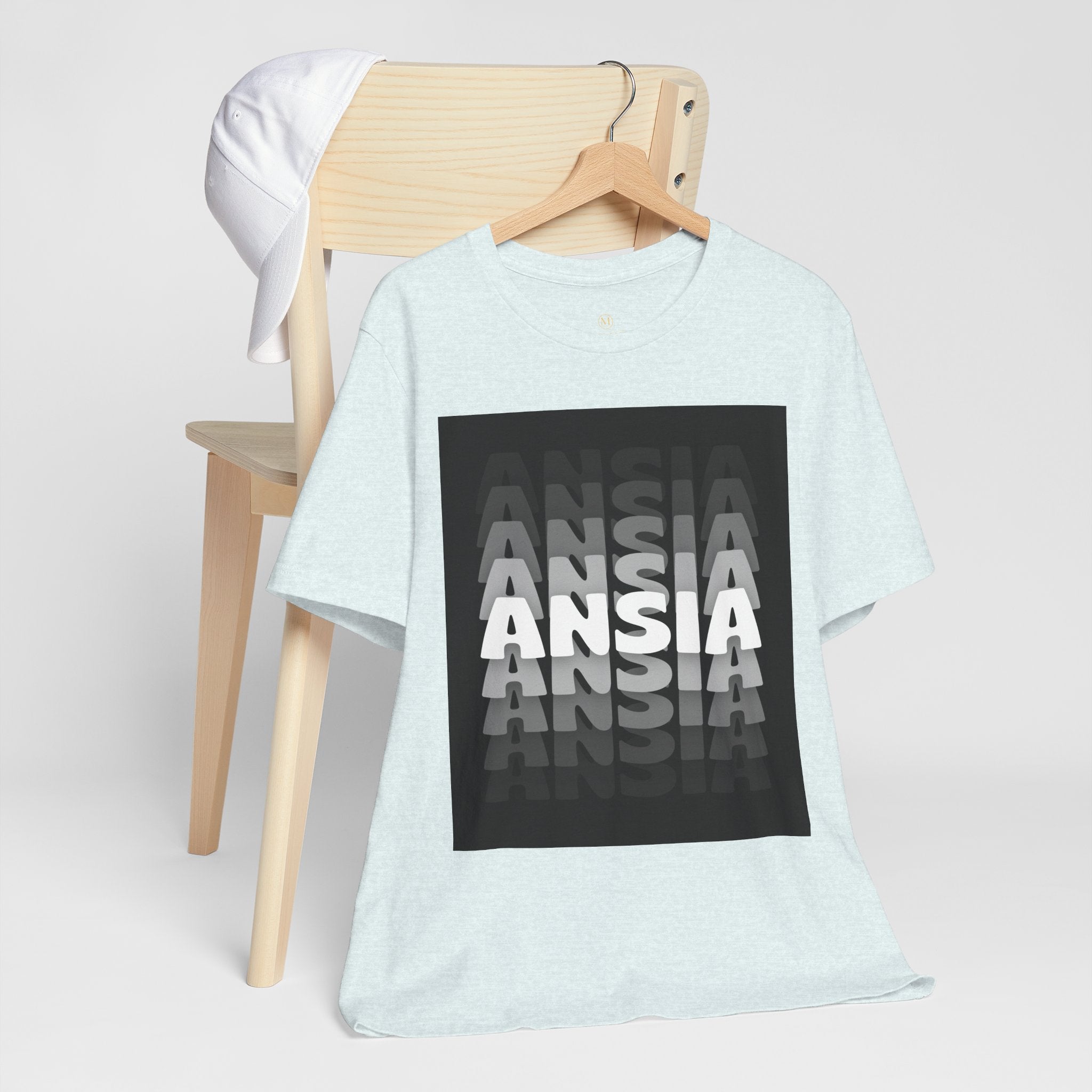 ANSIA Fade Graphic Tee — Monochrome Retro Text Shirt
