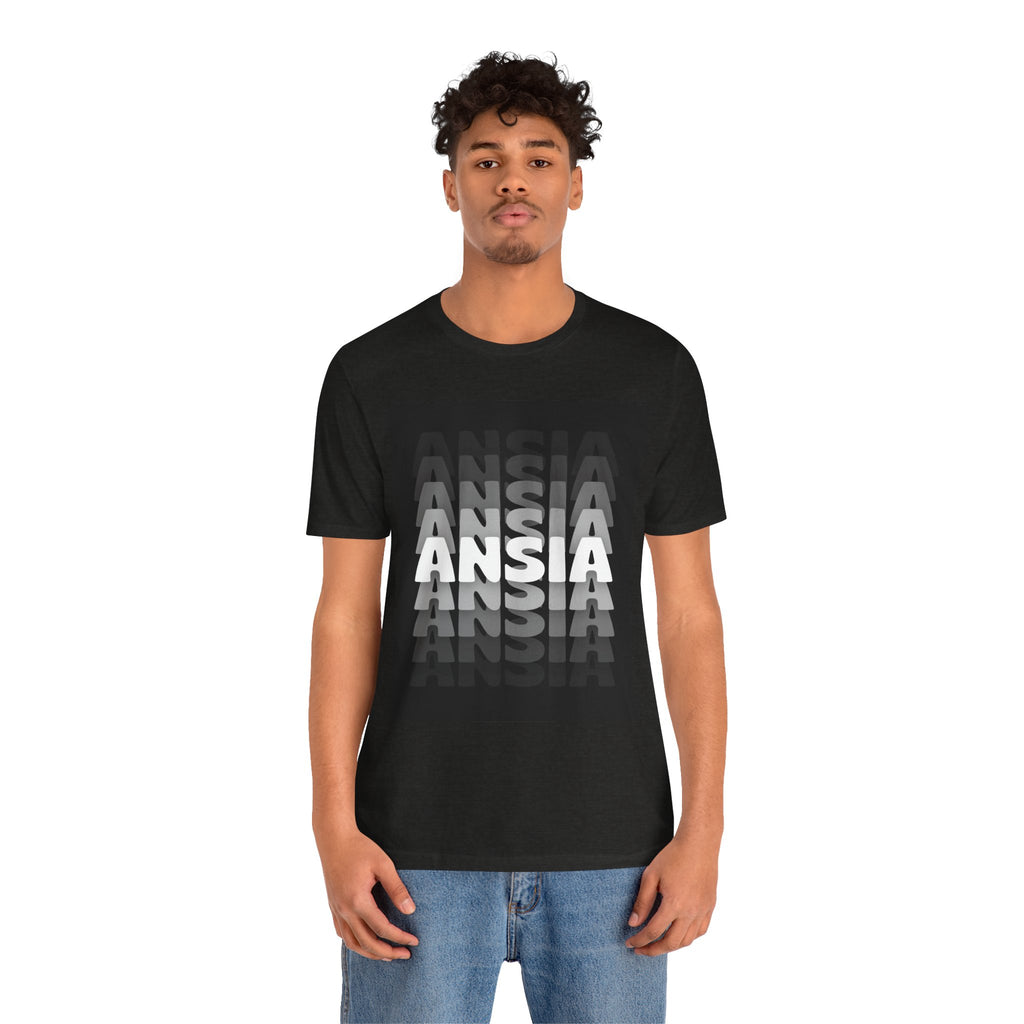 ANSIA Fade Graphic Tee — Monochrome Retro Text Shirt