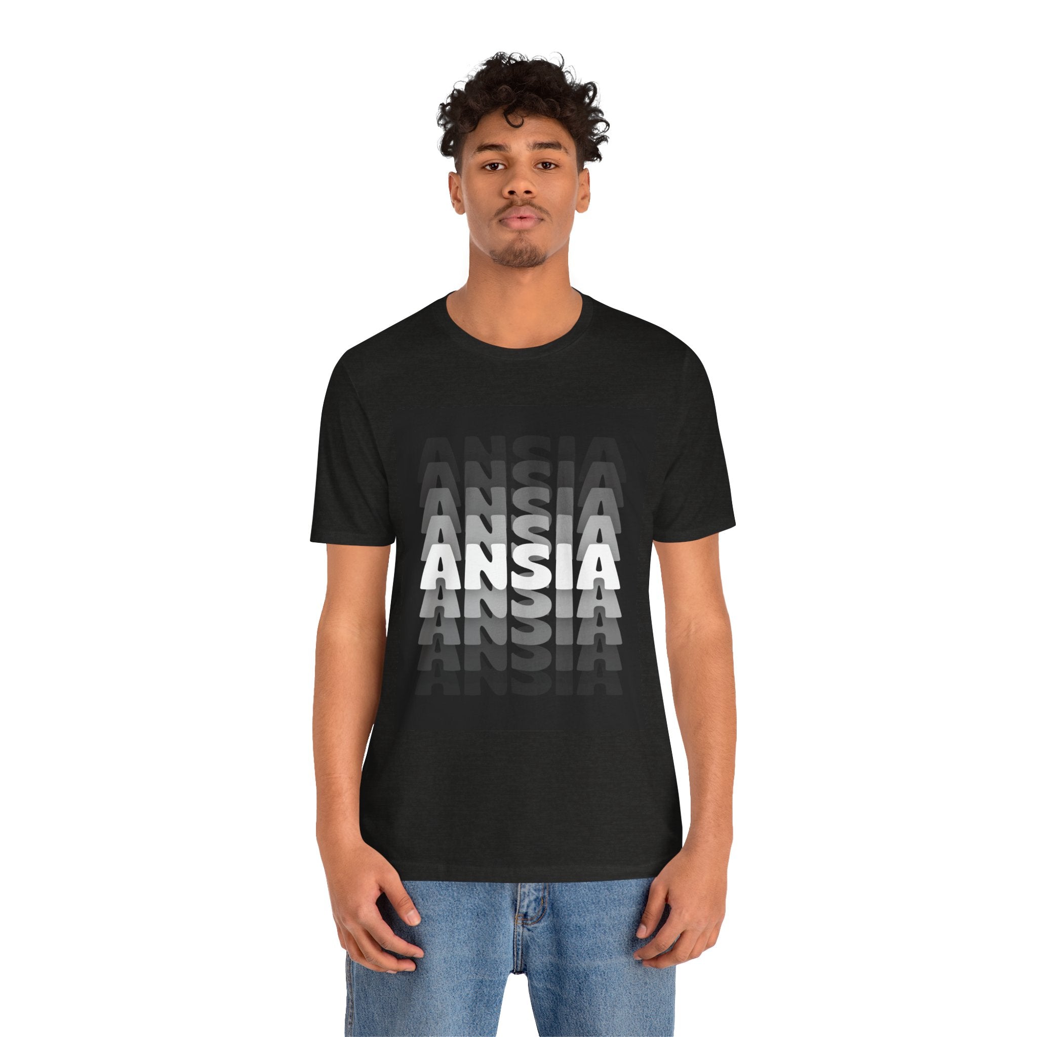 ANSIA Fade Graphic Tee — Monochrome Retro Text Shirt
