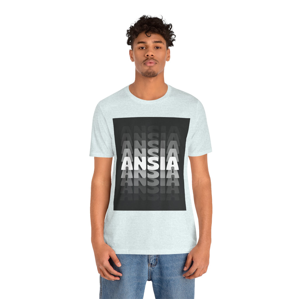 ANSIA Fade Graphic Tee — Monochrome Retro Text Shirt