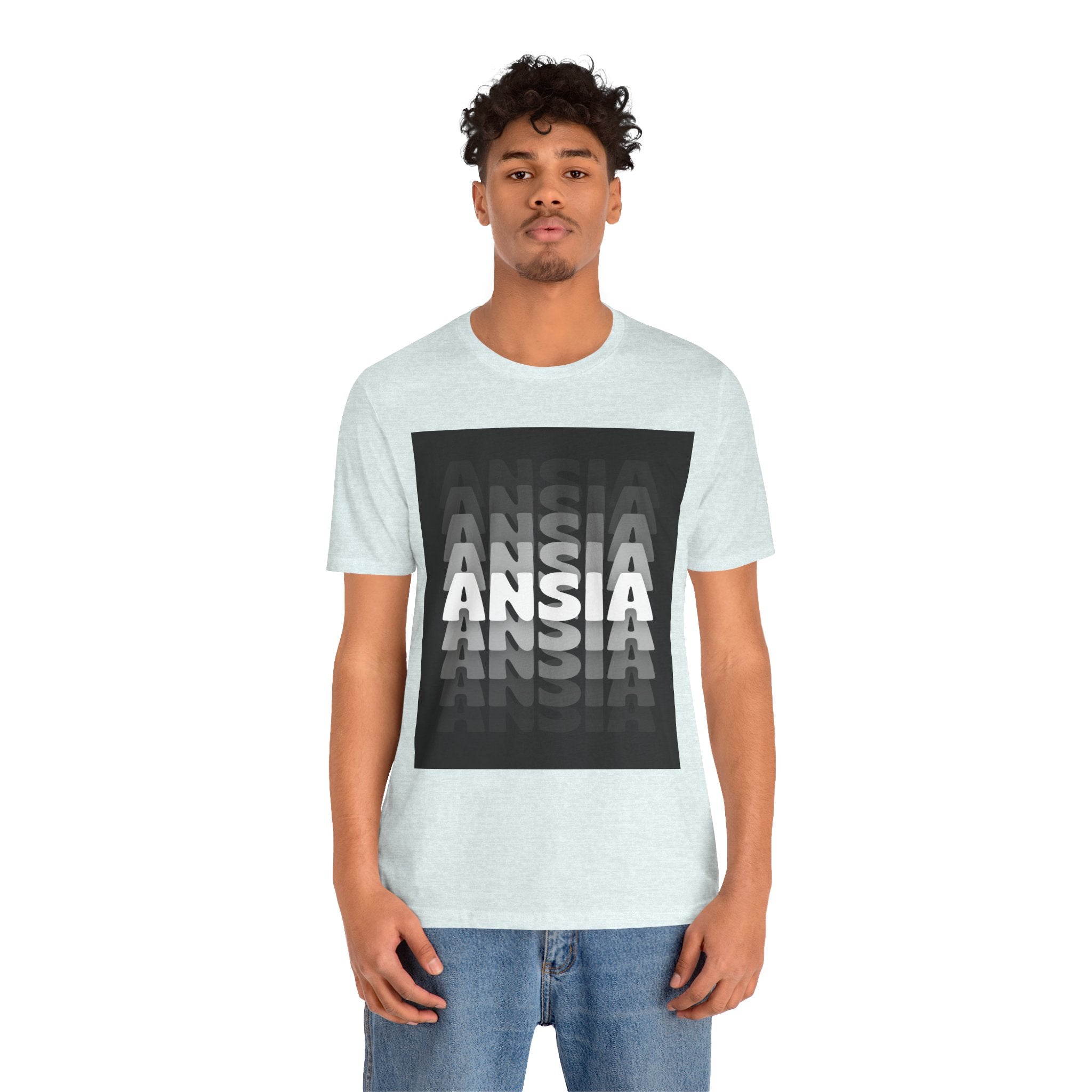 ANSIA Fade Graphic Tee — Monochrome Retro Text Shirt