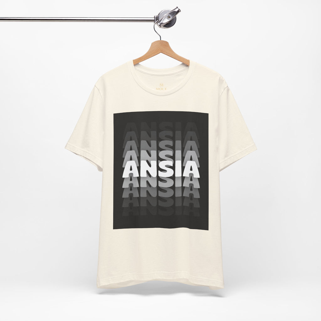 ANSIA Fade Graphic Tee — Monochrome Retro Text Shirt