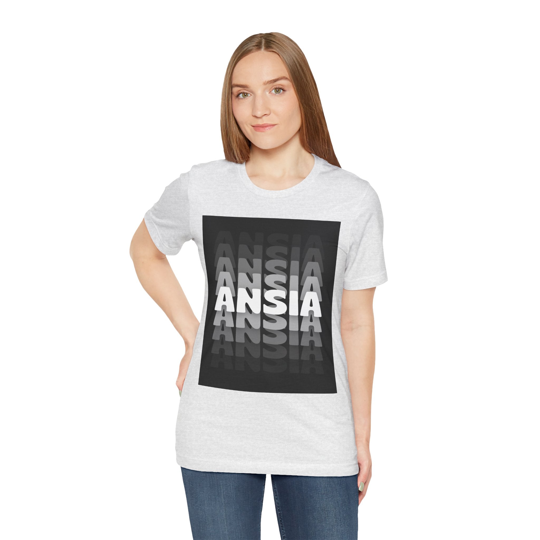 ANSIA Fade Graphic Tee — Monochrome Retro Text Shirt