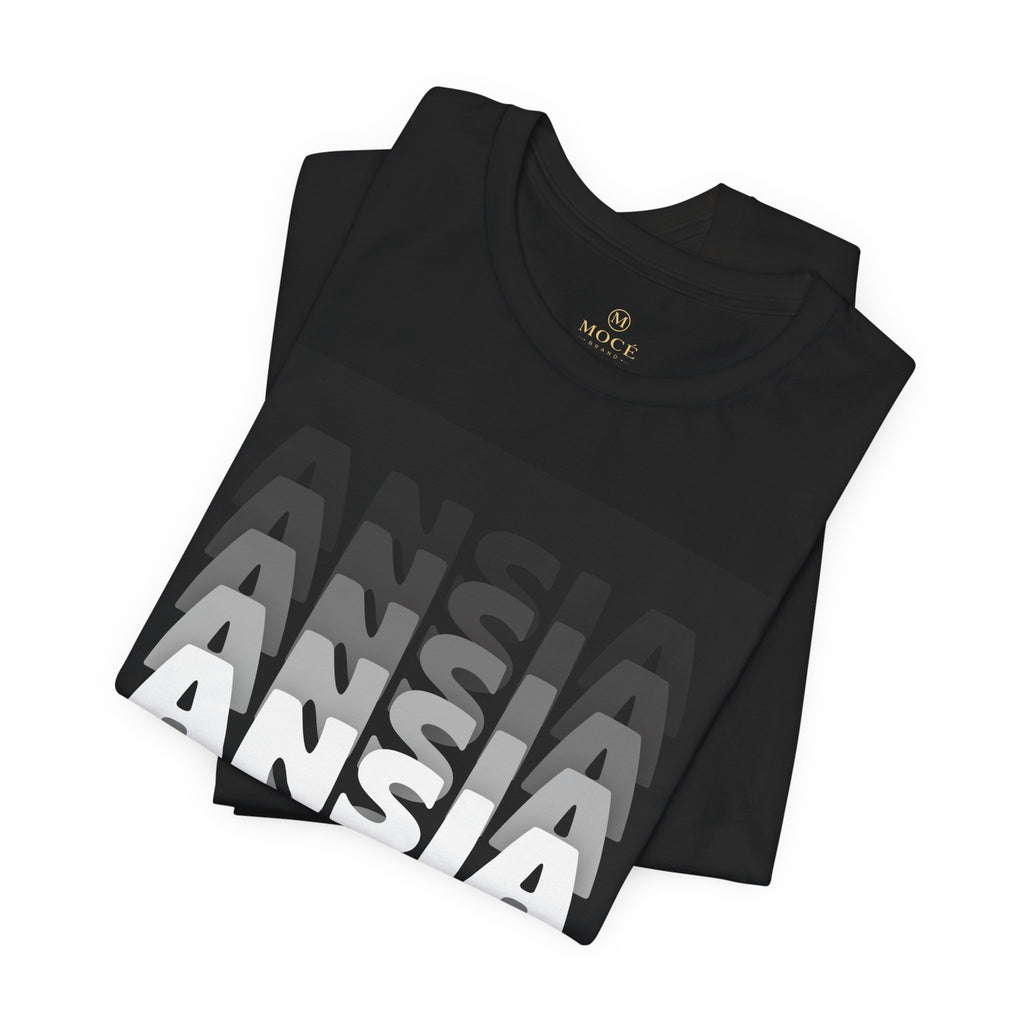 ANSIA Fade Graphic Tee — Monochrome Retro Text Shirt